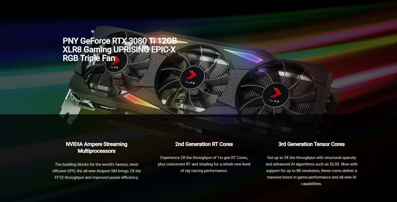 Card màn hình PNY RTX 3080 Ti 12GB XLR8 Gaming UPRISING EPIC-X RGB Triple Fan